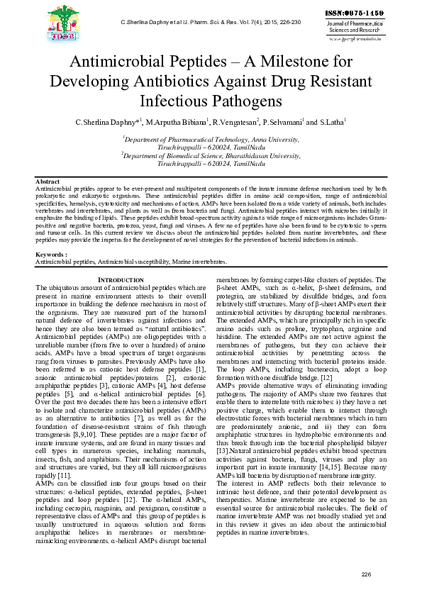 (PDF) Antimicrobial Peptides -A Milestone for Developing Antibiotics ...