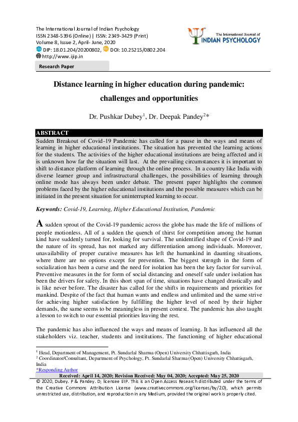 (PDF) Distance learning in higher education during pandemic: challenges ...