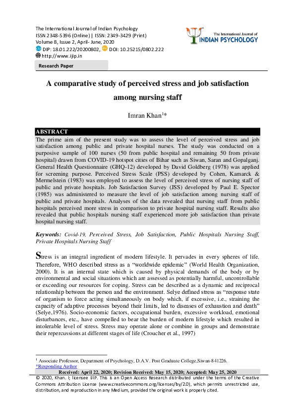 (PDF) A comparative study of perceived stress and job satisfaction ...