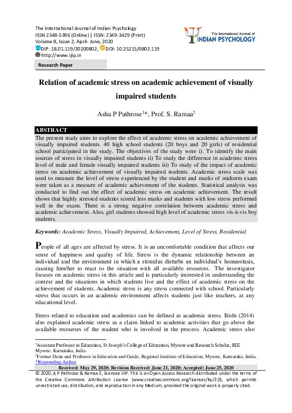 (PDF) Relation of academic stress on academic achievement of visually ...