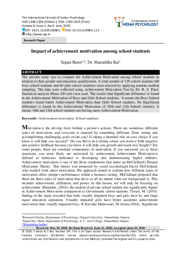 (PDF) Impact of achievement motivation among school students