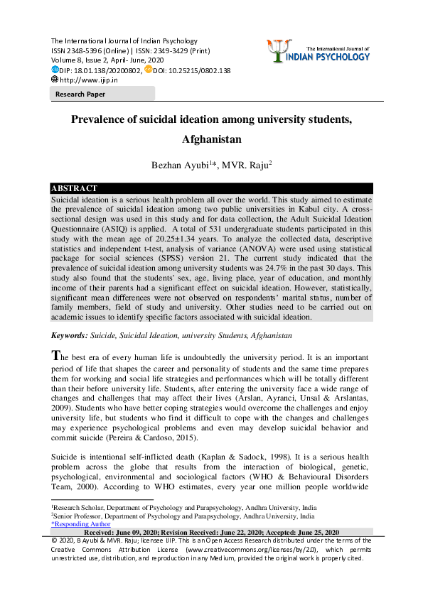(PDF) Prevalence of suicidal ideation among university students ...