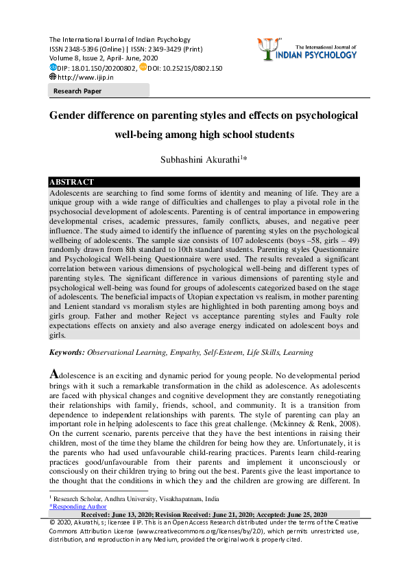 (PDF) Gender difference on parenting styles and effects on ...