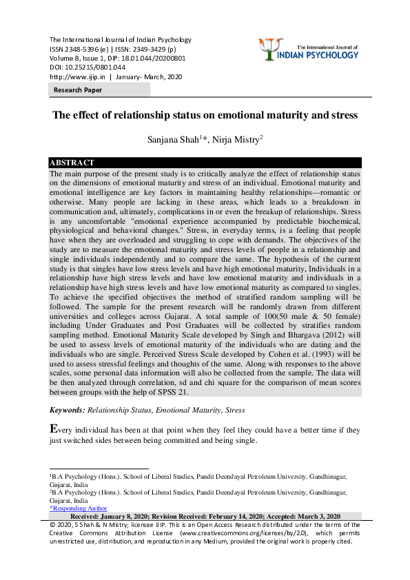 (PDF) The effect of relationship status on emotional maturity and stress