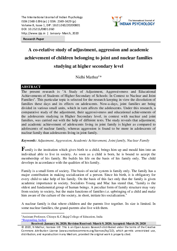 (PDF) A co-relative study of adjustment, aggression and academic ...
