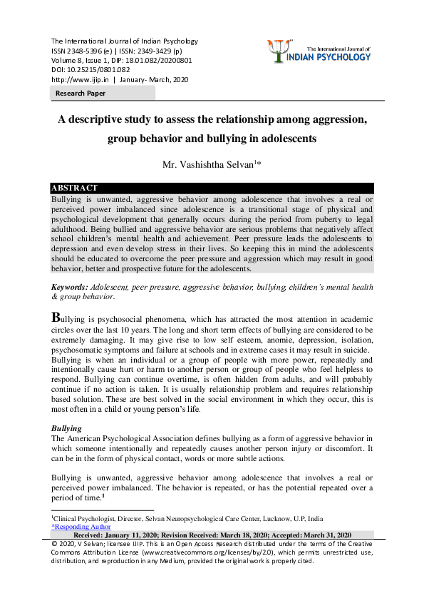 (PDF) A descriptive study to assess the relationship among aggression ...