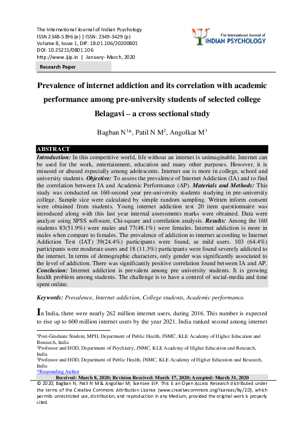 (PDF) Prevalence of internet addiction and its correlation with ...