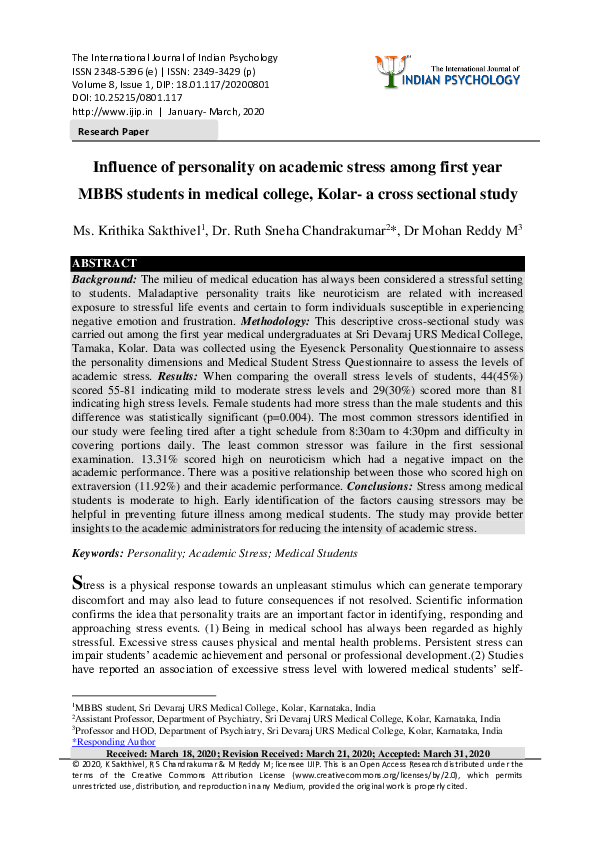 (PDF) Influence of personality on academic stress among first year MBBS ...