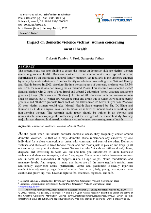 (PDF) Impact on domestic violence victims' women concerning mental health