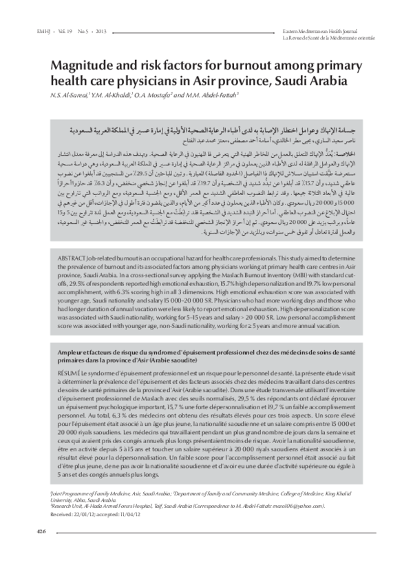 (PDF) Magnitude and risk factors for burnout among primary health care ...