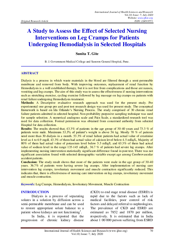 (PDF) A Study to Assess the Effect of Selected Nursing Interventions on ...
