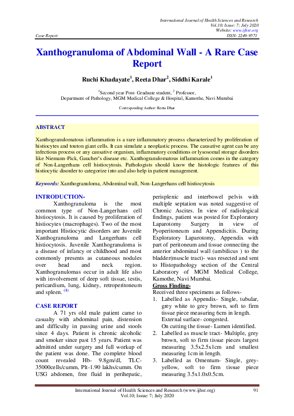 (PDF) Xanthogranuloma of Abdominal Wall A Rare Case Report