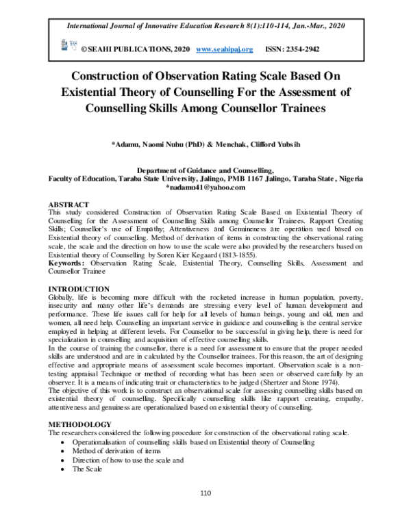 (PDF) Construction of Observation Rating Scale Based On Existential ...