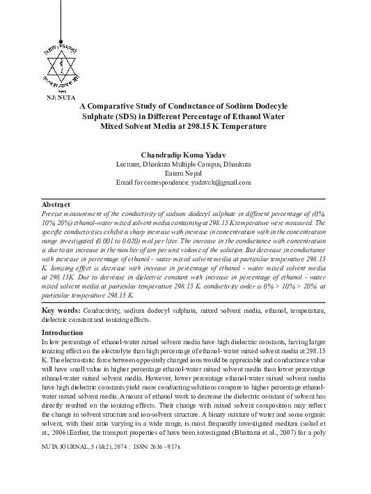 (PDF) A Comparative Study of Conductance of Sodium Dodecyle Sulphate ...