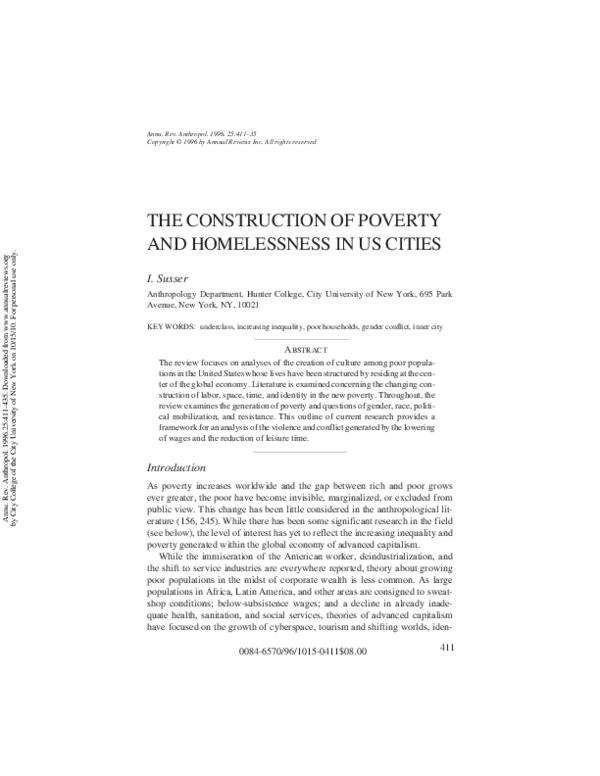 (PDF) The Construction of Poverty and Homelessness in Us Cities