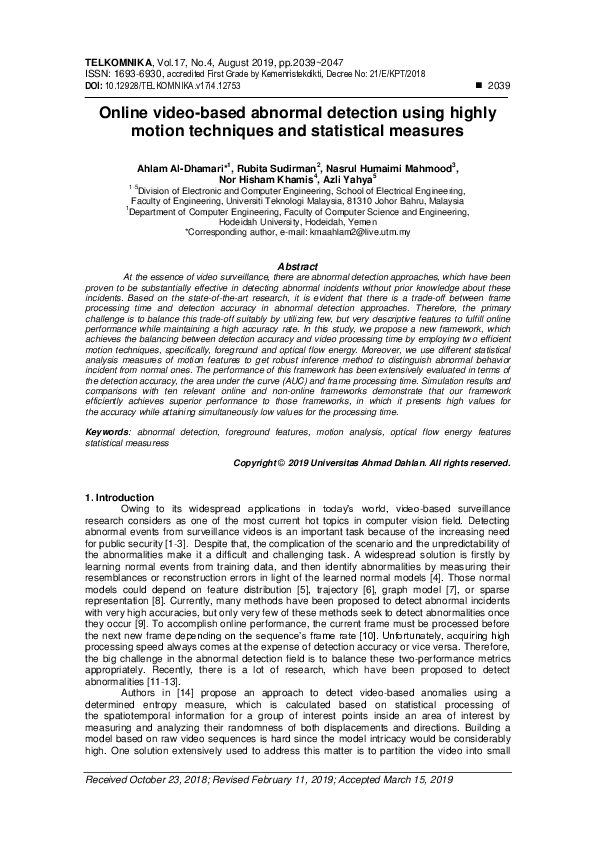 (PDF) Online video-based abnormal detection using highly motion ...
