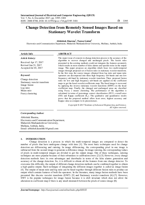 (PDF) Change Detection from Remotely Sensed Images Based on Stationary ...