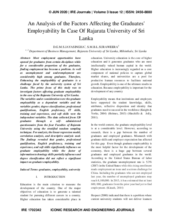 (PDF) An Analysis of the Factors Affecting the Graduates' Employability ...