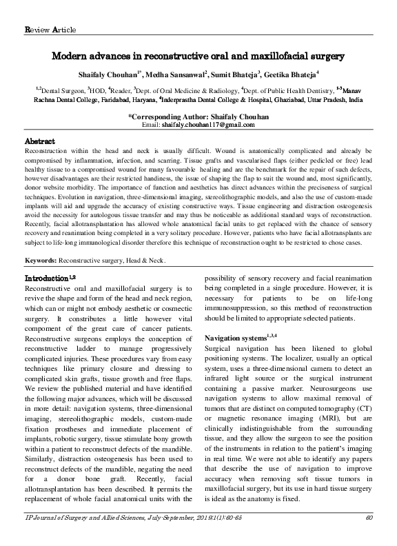 (PDF) Modern advances in reconstructive oral and maxillofacial surgery