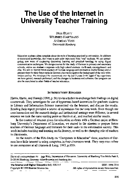 (PDF) The use of the internet in university teacher training