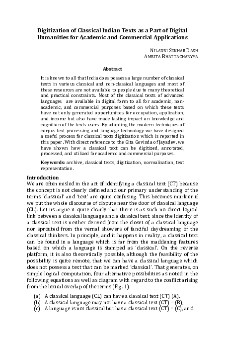 (PDF) Digitization of Classical Indian Texts as a Part of Digital ...