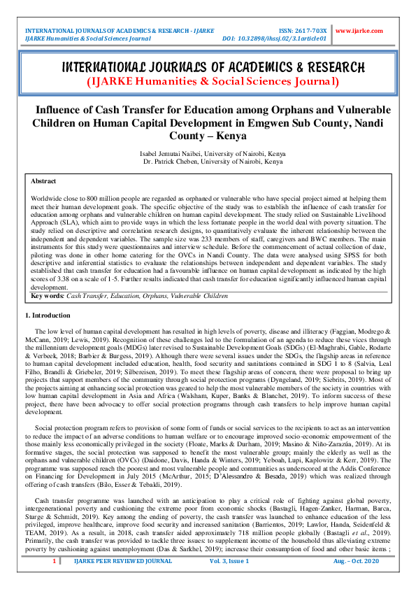(PDF) Influence of Cash Transfer for Education among Orphans and ...