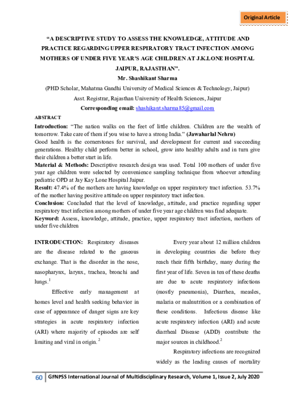 (PDF) “A descriptive study to assess the knowledge, attitude and ...