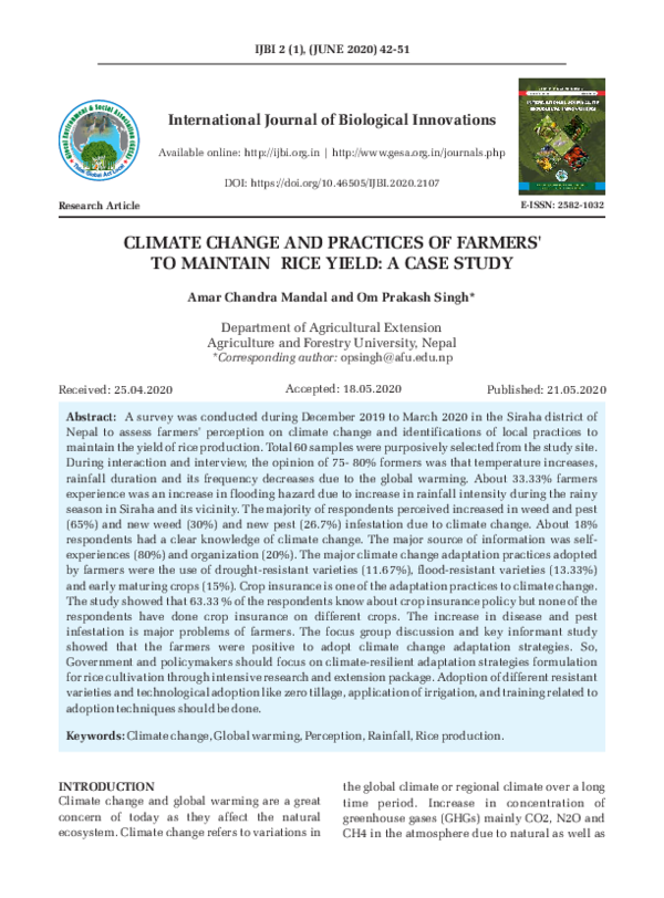 (PDF) CLIMATE CHANGE AND PRACTICES OF FARMERS' TO MAINTAIN RICE YIELD ...