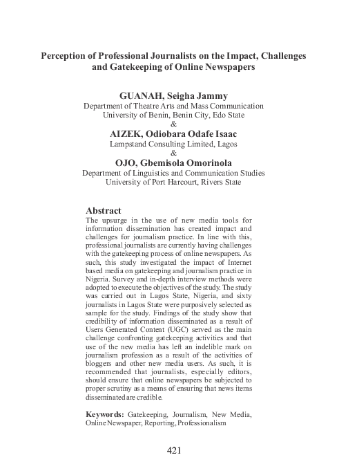 (PDF) Perception of Professional Journalists on the Impact, Challenges ...