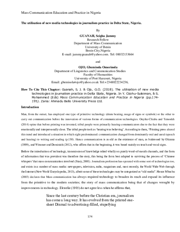 (PDF) The utilisation of new media technologies in journalism practice ...