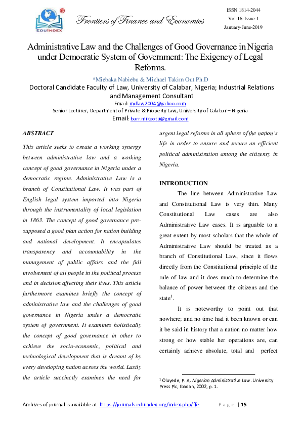(PDF) Administrative Law and the Challenges of Good Governance in ...