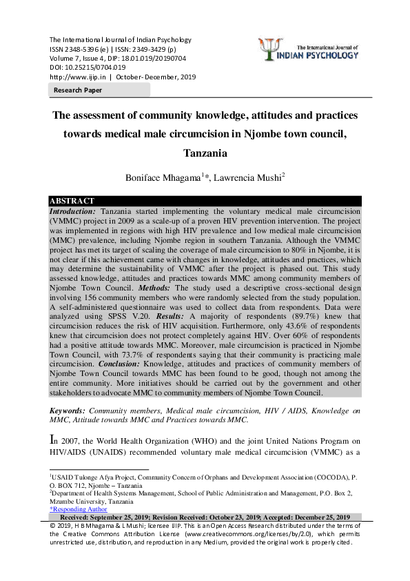 (PDF) The assessment of community knowledge, attitudes and practices ...