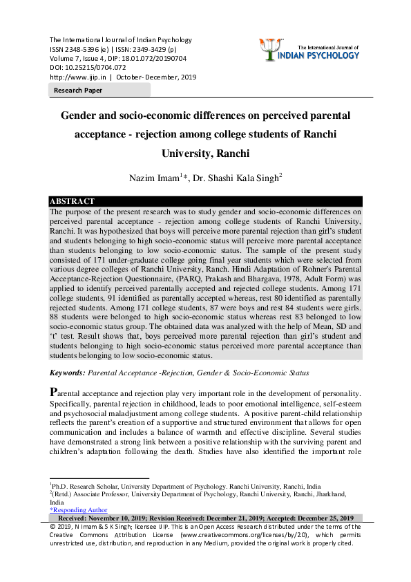 (PDF) Gender and socio-economic differences on perceived parental ...