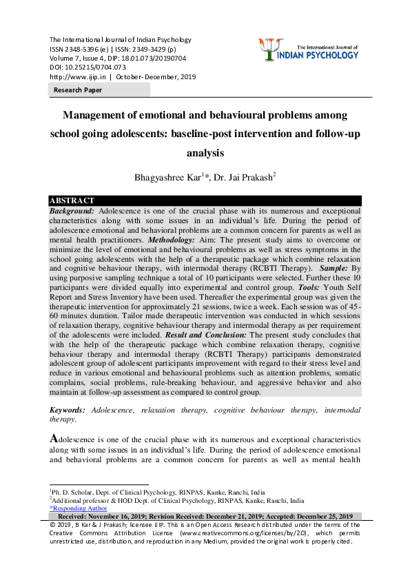 (PDF) Management of emotional and behavioural problems among school ...