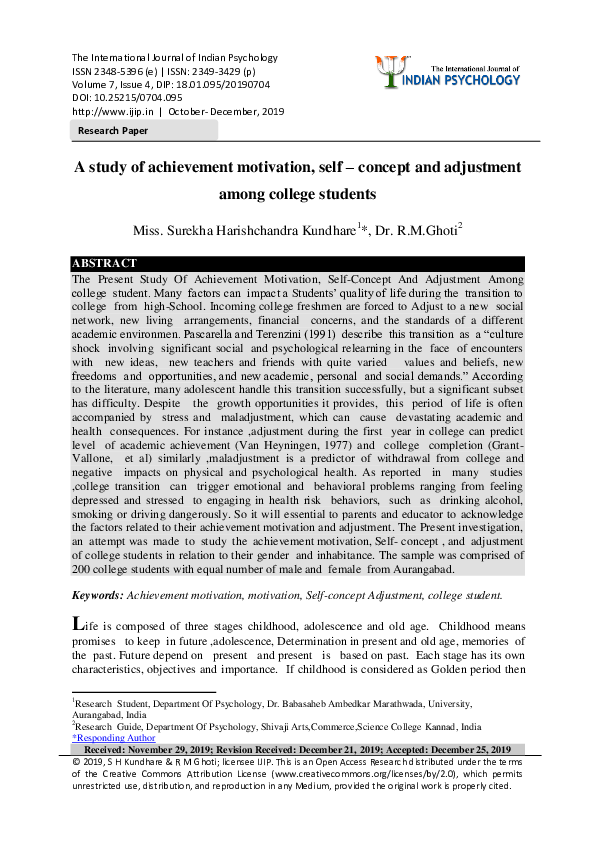 (PDF) A study of achievement motivation, self -concept and adjustment ...
