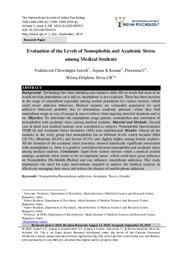 (PDF) Evaluation of the Levels of Nomophobia and Academic Stress among ... - Nomophobia Recovery Tips For Students