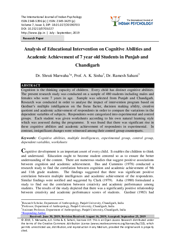 (PDF) Analysis of Educational Intervention on Cognitive Abilities and ...