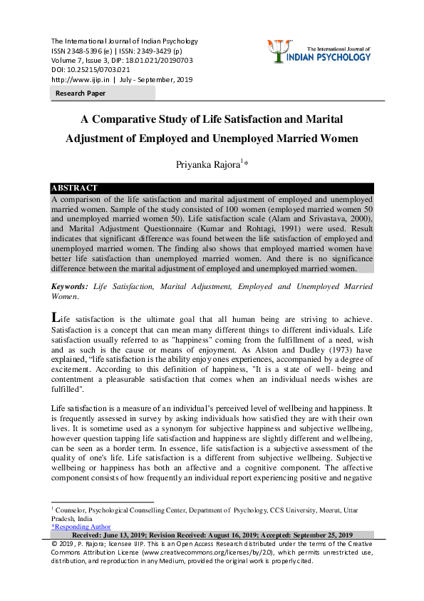 (PDF) A Comparative Study of Life Satisfaction and Marital Adjustment ...
