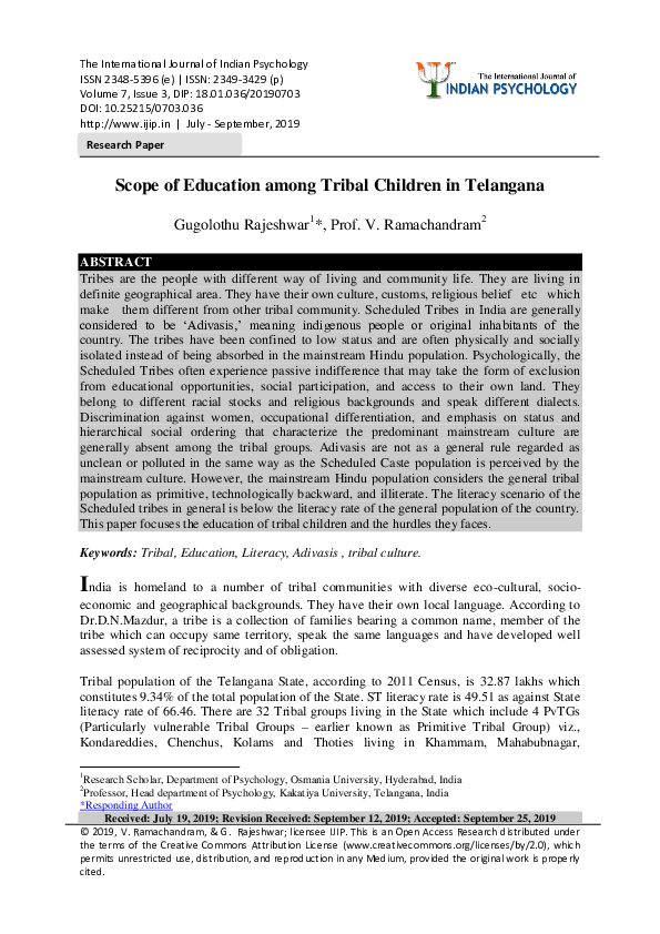 (PDF) Scope of Education among Tribal Children in Telangana