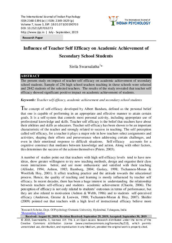 (PDF) Influence of Teacher Self Efficacy on Academic Achievement of ...