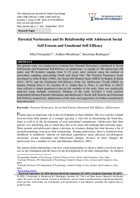 (PDF) Parental Nurturance and Its Relationship with Adolescent Social ...
