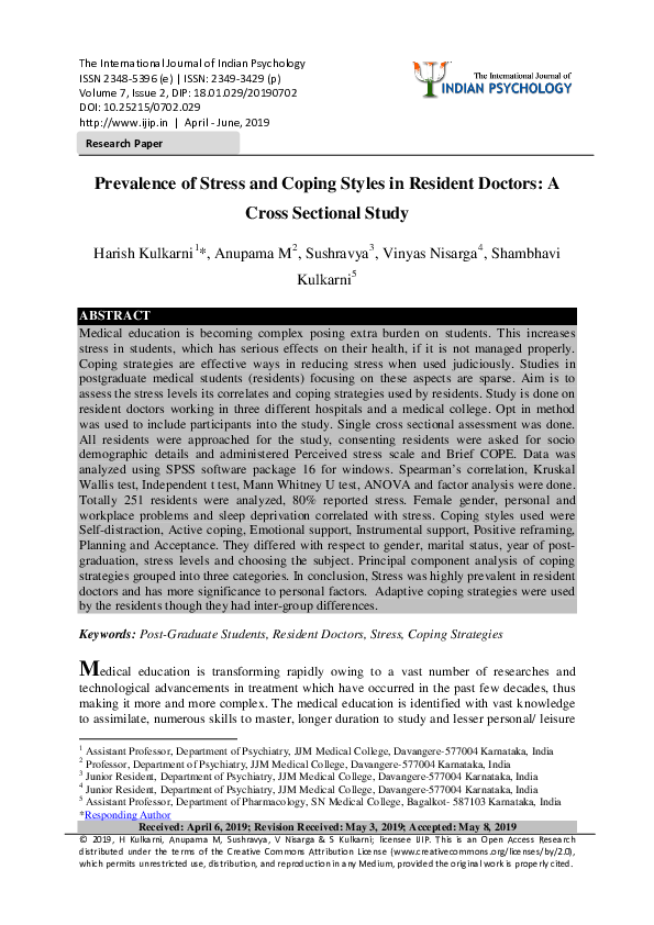 (PDF) Prevalence of Stress and Coping Styles in Resident Doctors: A ...