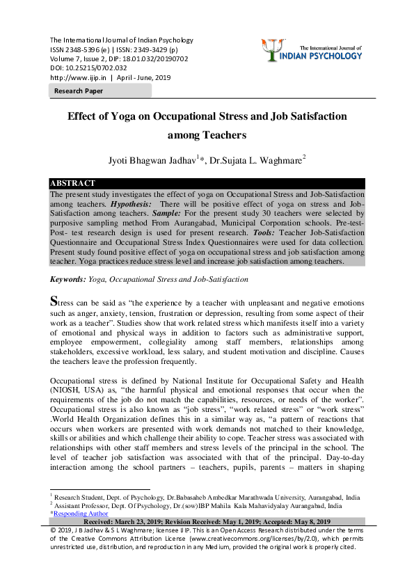 (PDF) Effect of Yoga on Occupational Stress and Job Satisfaction among ...