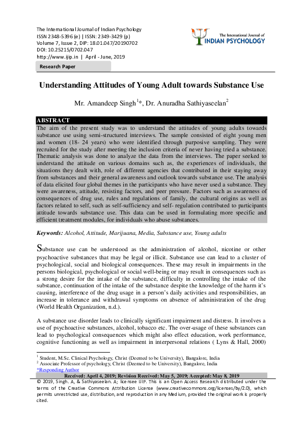 (PDF) Understanding Attitudes of Young Adult towards Substance Use