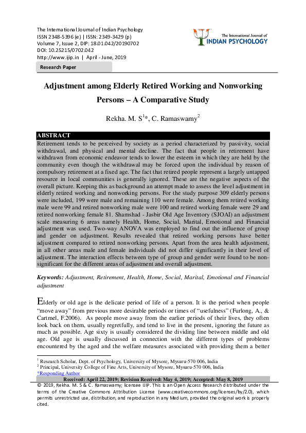 (PDF) Adjustment among Elderly Retired Working and Nonworking Persons ...