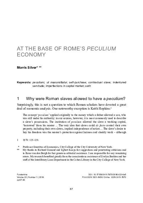 At the Base of Rome's Peculium Economy