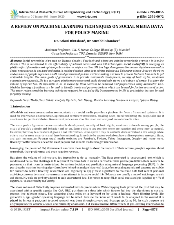 (PDF) A REVIEW ON MACHINE LEARNING TECHNIQUES ON SOCIAL MEDIA DATA FOR ...