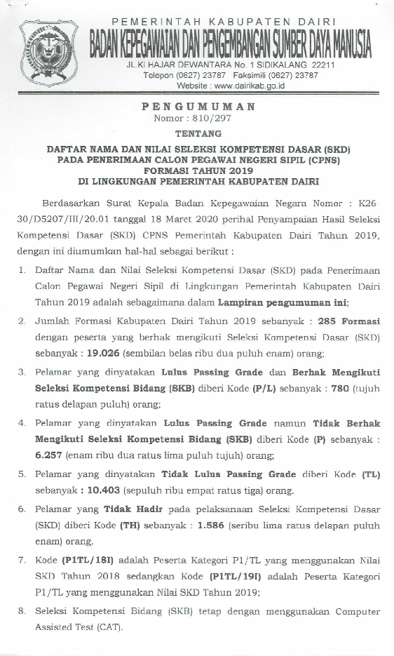 (PDF) Pengumuman hasil SKD CPNS 2019 optimize