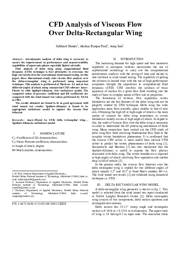 (PDF) CFD Analysis of Viscous Flow Over Delta-Rectangular Wing