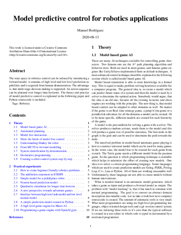 (PDF) Model predictive control for robotics applications